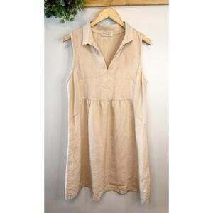 Terzo Millennio Shirt Dress Women's XL Beige Tan Italy 100% Linen Cottagecore